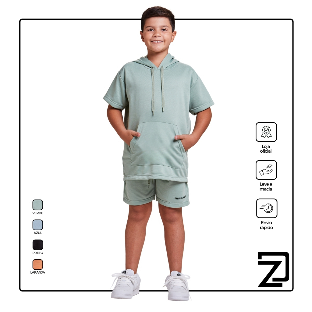 Conjunto Moletinho Camisa Canguru e Shorts Menino em Oferta na Shopee