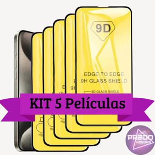 KIT 5 Películas de Vidro 3D/9D IPhone 14 13 12 11 XR 6 7 8 8plus 13 14 15 Pro Max 16 Pro Max em Oferta na Shopee