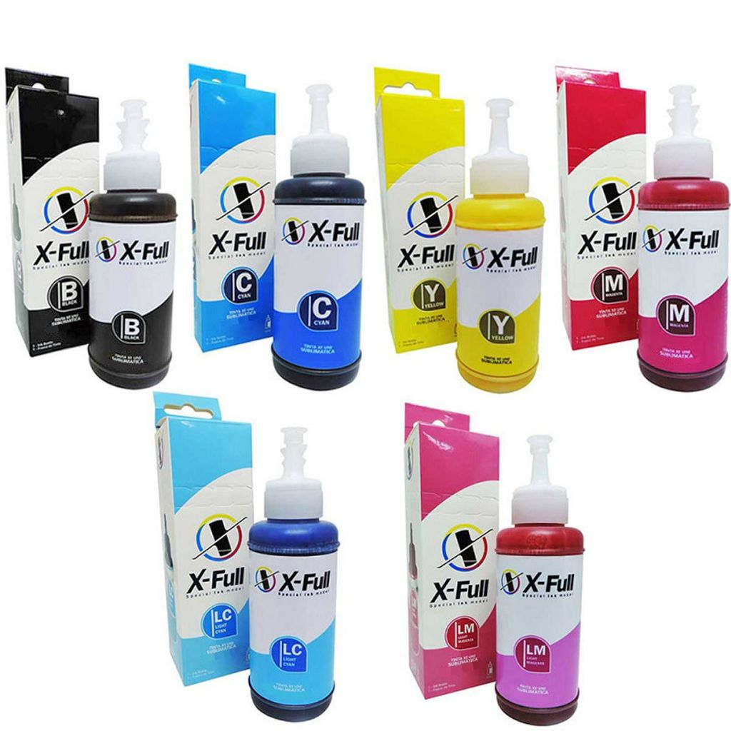 Tinta Sublimática Marca X-Full Compatível para L100 L101 L380 L495 L1800 Refis 6x100ml - Kit 6 Cores