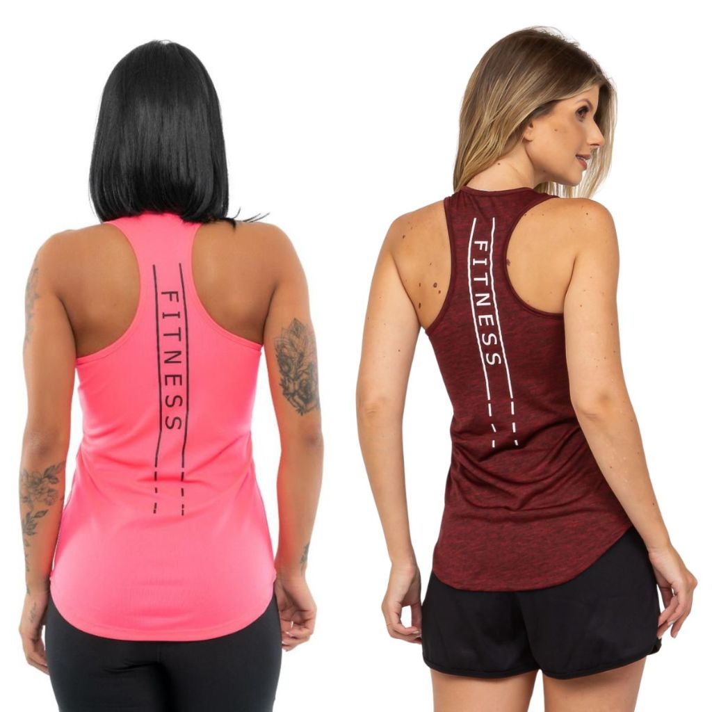 Kit 2 Regatas Dry Fit Femininas Estampadas Nadadora | Confortável | Treino | Academia