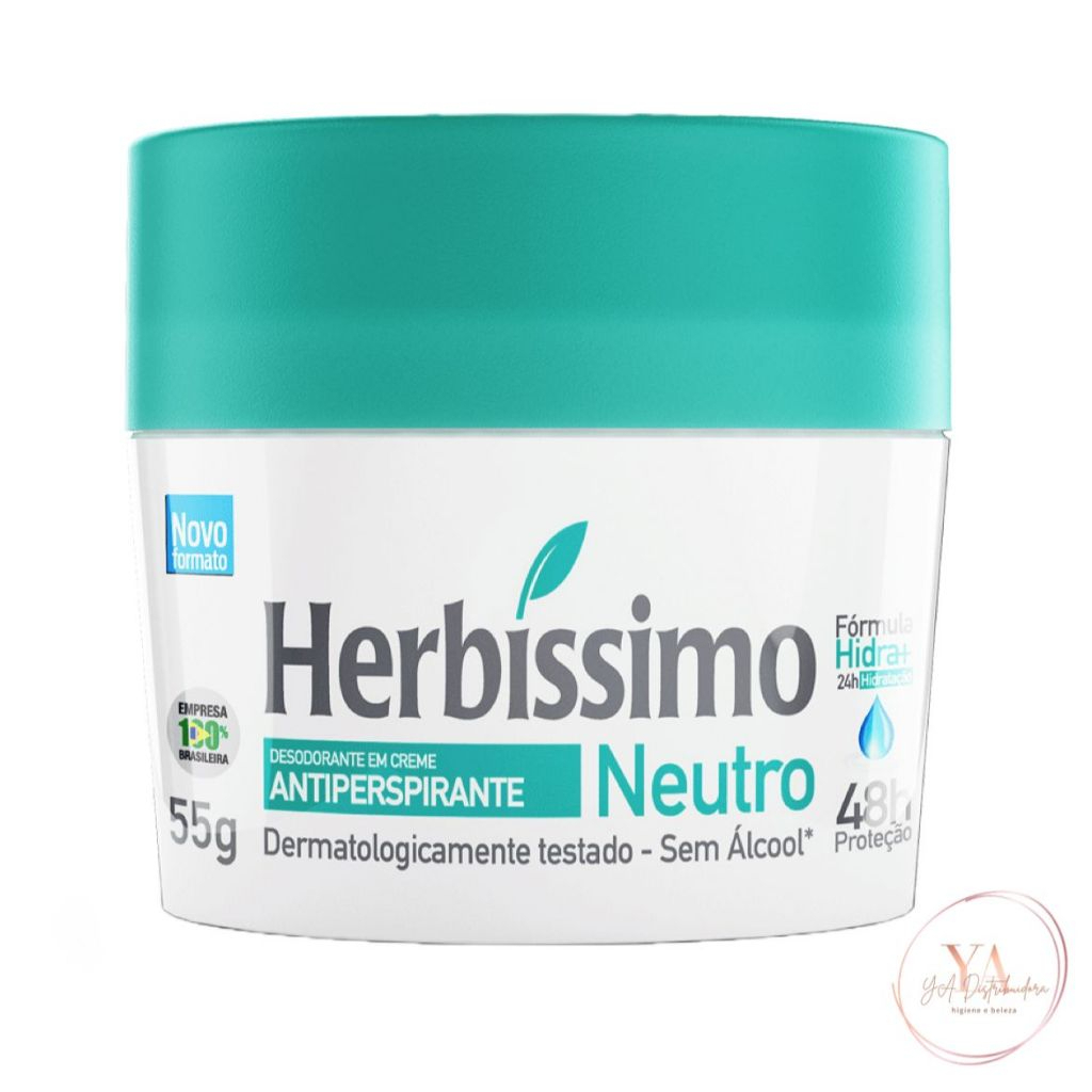 Detalhes do kit 2 Desodorante Creme Antitranspirante Neutro Herbíssimo 55g