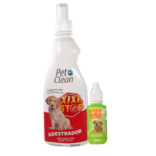 Kit Adestrador Educador De Xixi Stop + Xixi Aqui Pet Clean 500 mL para Cães e Gatos