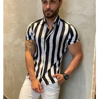 camisa masculino manga curto listrada slim fit adulto