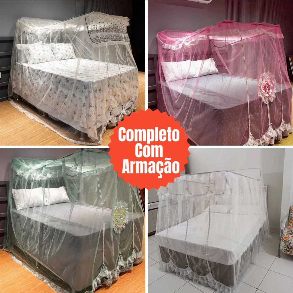 Mosquiteiro Completo com Armação Casal Box Queen em Oferta na Shopee