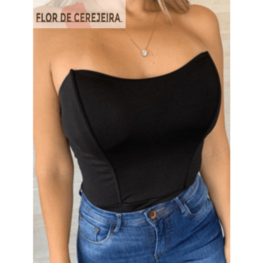 Body Feminino Tomara que Caia Liso Cavado Ajustado Moda Verão Sexy Elegante