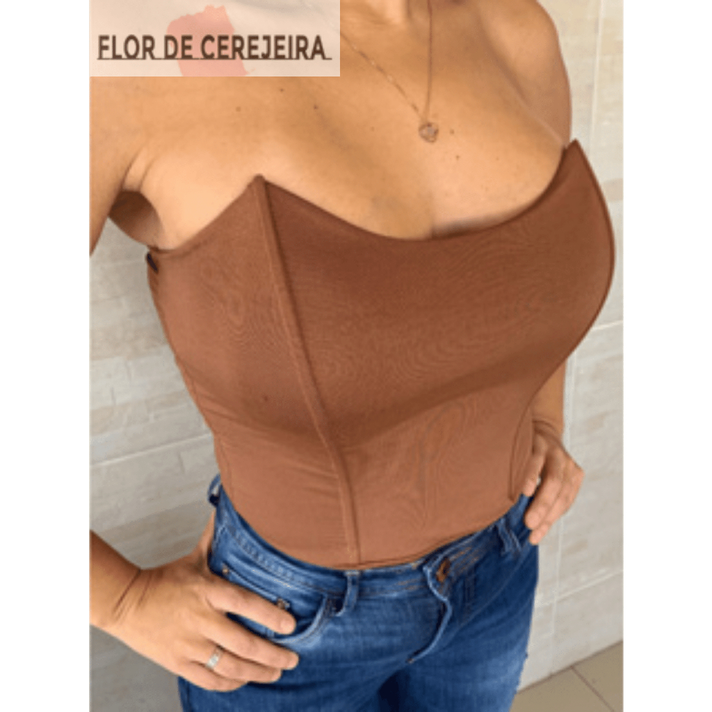 Body Feminino Tomara que Caia Liso Cavado Ajustado Moda Verão Sexy Elegante