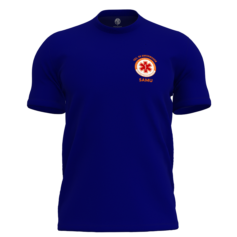 Camiseta Técnico Enfermagem Manga Curta Samu Camisa Azul Uv
