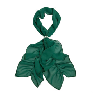 Lenço Echarpe Verde Esmeralda Chiffon Franzido Com Presilha Perolada