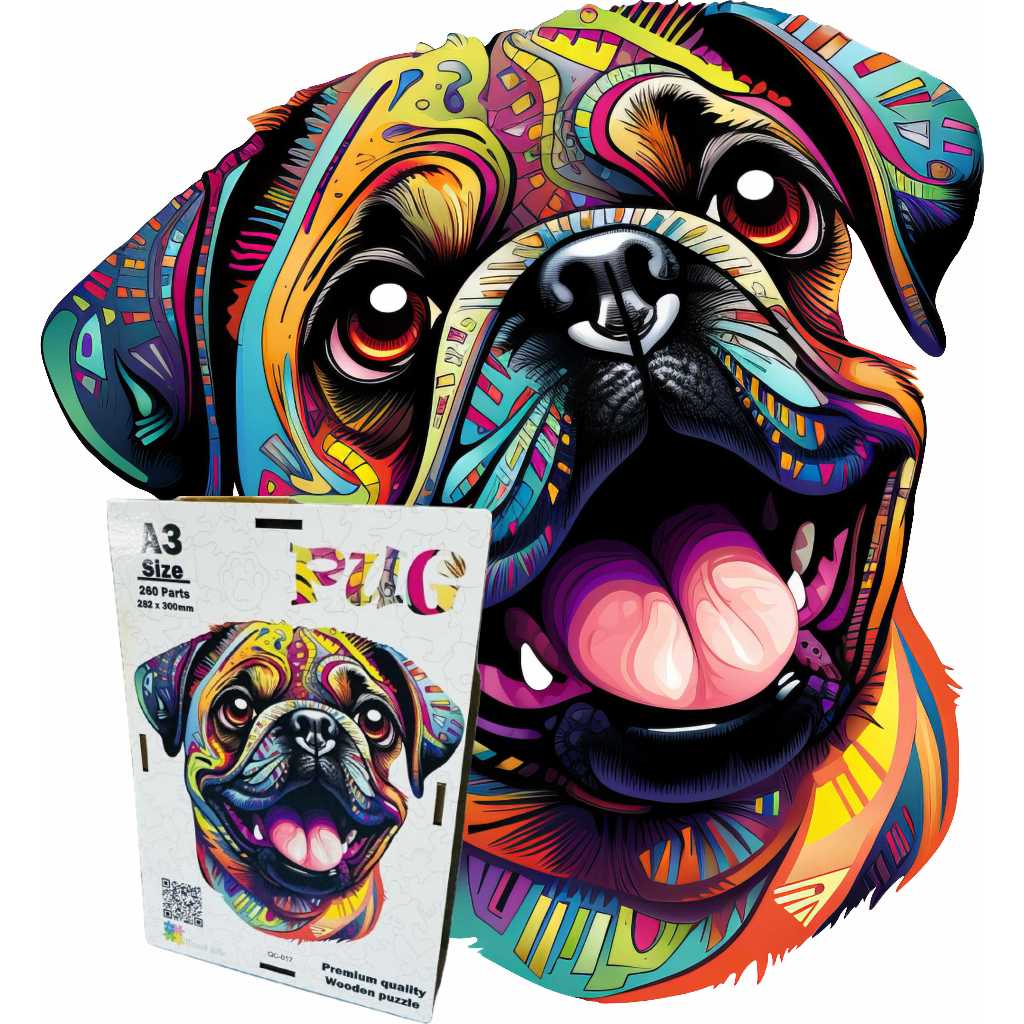 3d Quebra Cabeça Puzzle De Madeira Animal Cachorro Pug A3