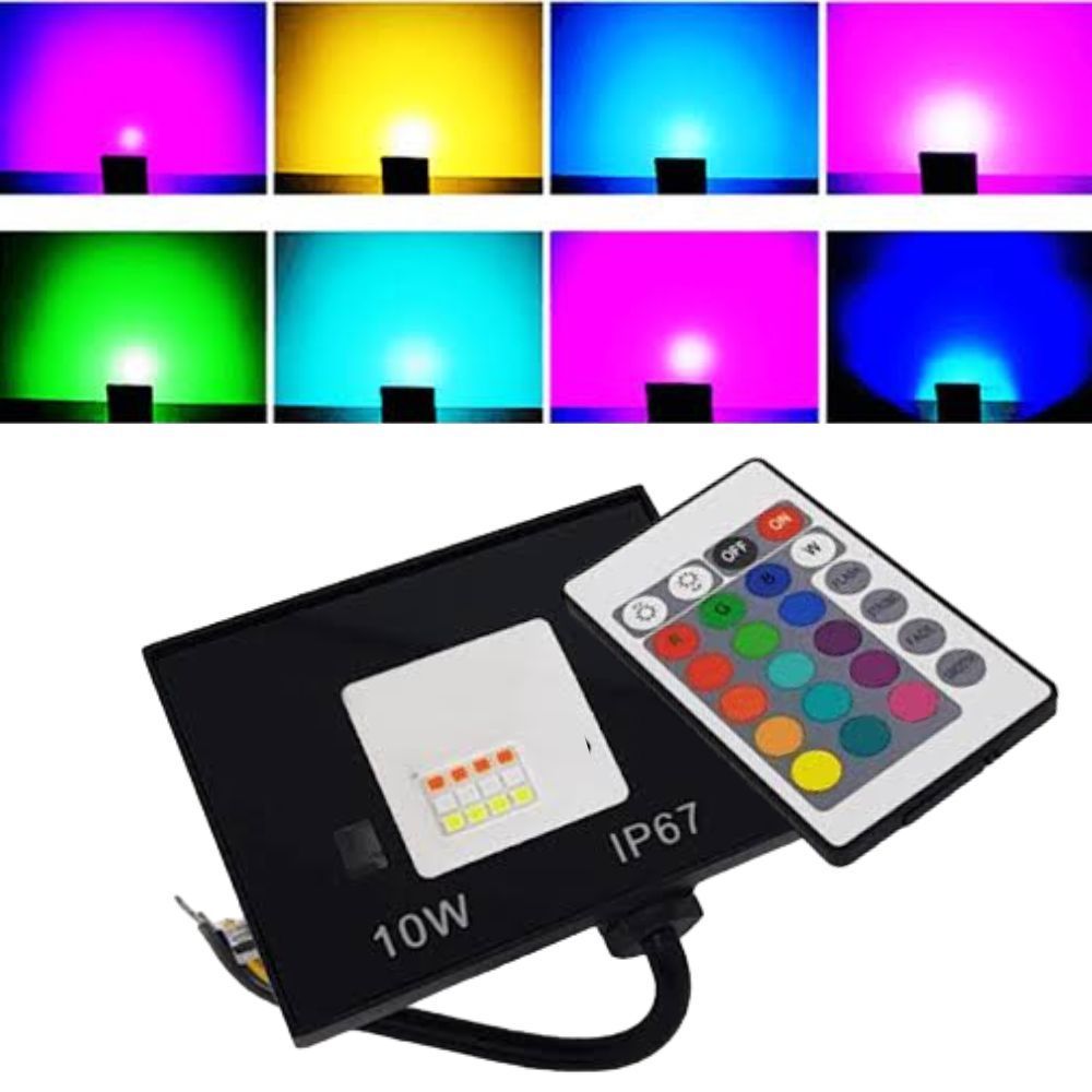 Refletor 10W LED SMD Slim Mini Holofote RGB  Colorido IP67 Bivolt COM Controle em Oferta na Shopee