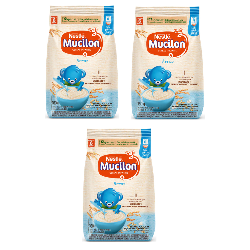 Cereal Infantil Mucilon Arroz kit 3 unidades 180g