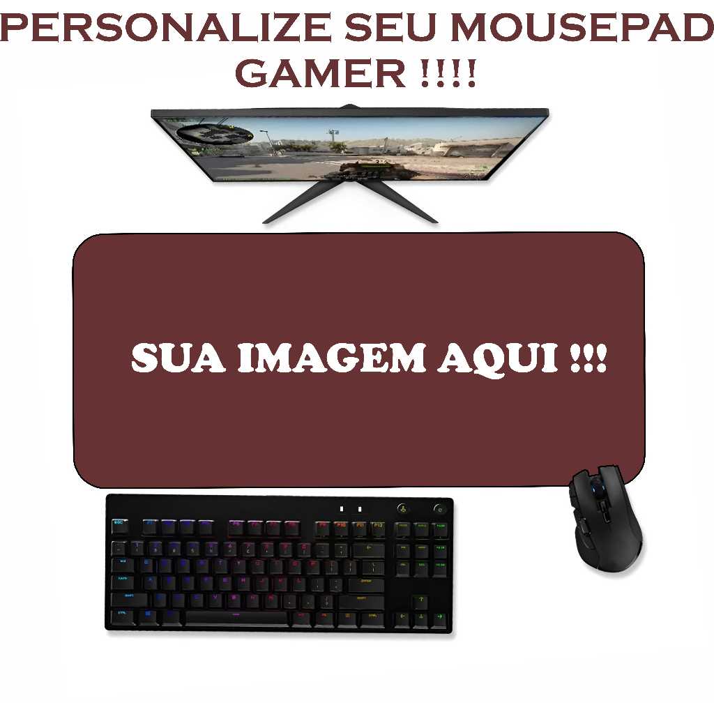 Personalize seu Mouse Pad Gamer - Vários Tamanhos emborrachados com borda cortada a laser