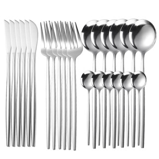 Kit 24 Peças Aço Inoxidável 416 Jogo De Talheres Prata FDA CE LFGB ROHS