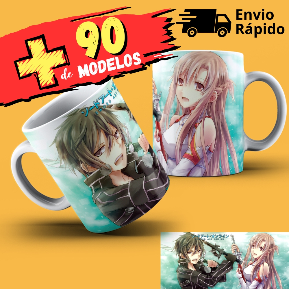 Caneca Sword Art Online Anime 98 Modelos Kirito Kirigaya, Asada Shino, Alice, Klein, Asuna, Eugeo, Nobuyuki Sugo
