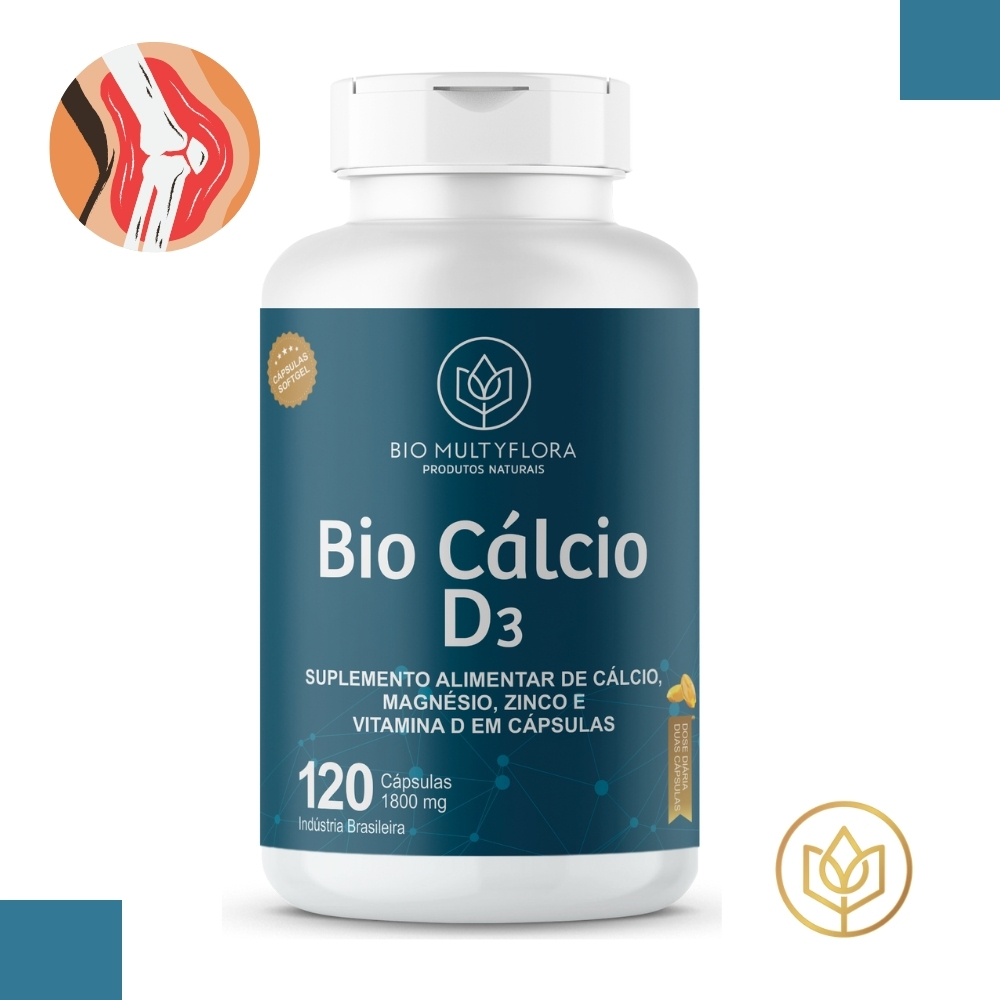 Bio Cálcio D3 Suplemento Alimentar 120 Cápsulas 1800mg Fortalecimento Dos Ossos E Dentes Funcionamento Muscular Bio MultyFlora