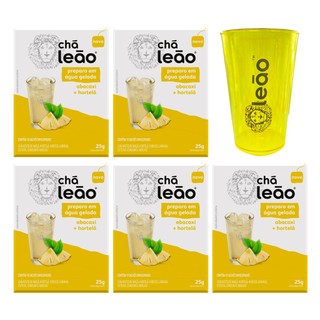 Kit 5 Chá Leão Abacaxi E Hortelã  10 Sachês + Copo em Oferta na Shopee