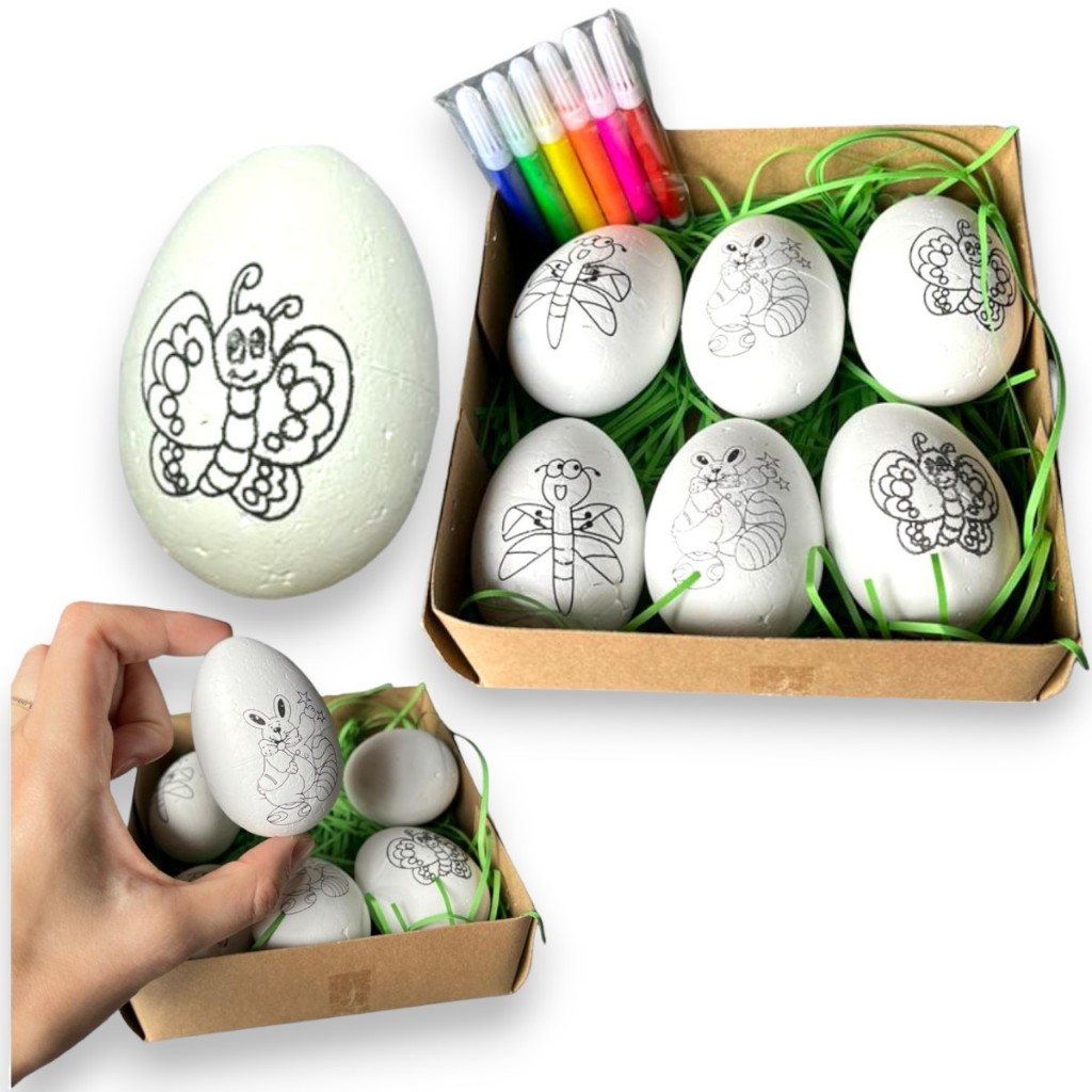 Decoração De Páscoa Enfeite Kit 6 Ovinhos Para Colorir Com Canetinha em Oferta na Shopee
