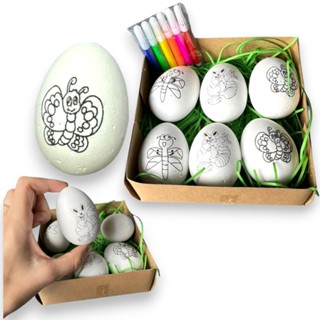 Decoração De Páscoa Enfeite Kit 6 Ovinhos Para Colorir Com Canetinha em Oferta na Shopee