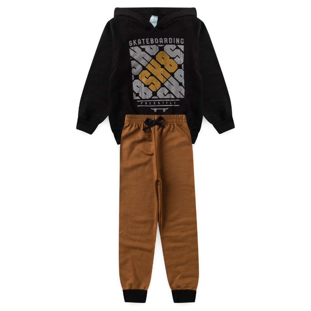 Conjunto Moletom Flanelado Infantil Maculino Blusa Com Capuz E Calça de Menino 2 ao 14 Inv...