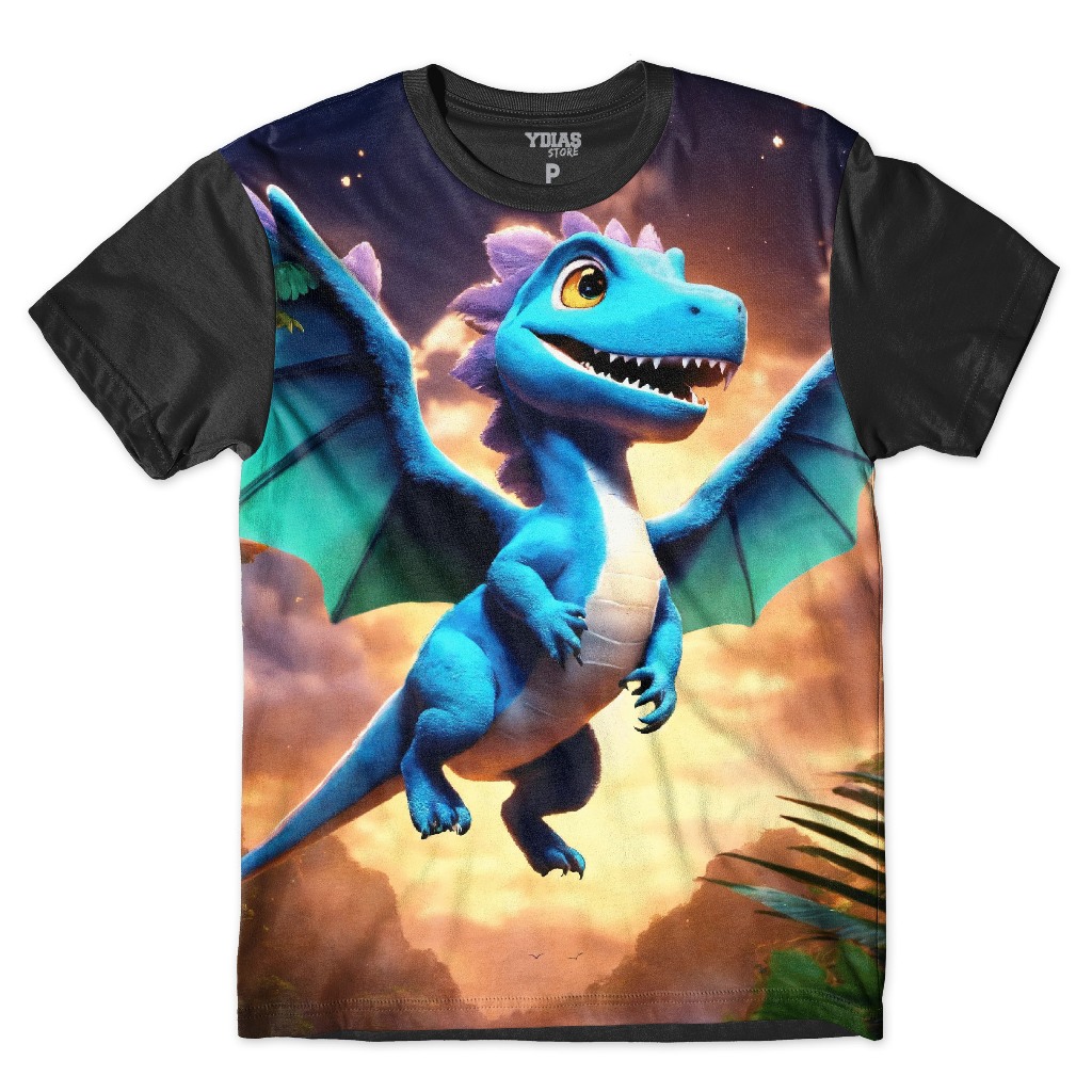 Camiseta Infantil Estampada Dinossauro Floresta Reino Encantado Desenho Animal Collors Moda Kids Criança