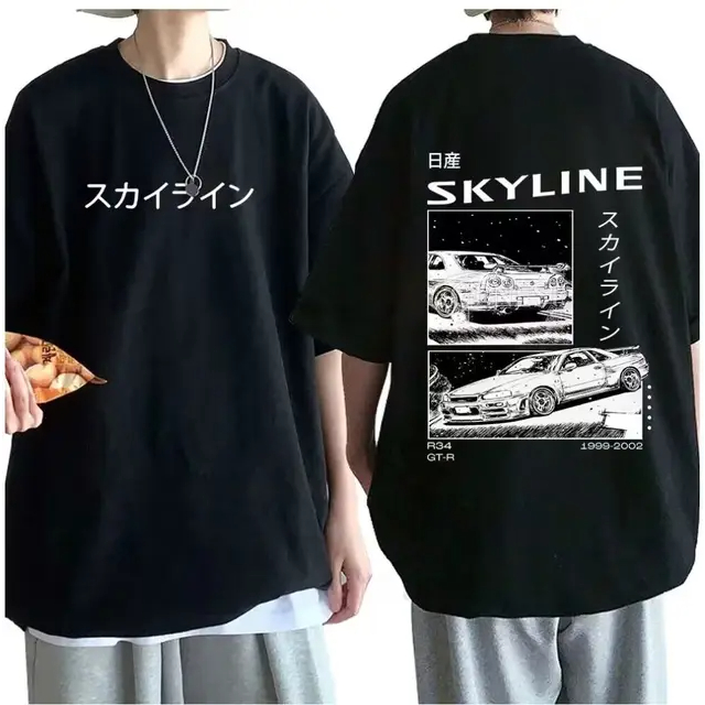 Camiseta T-Shirt Básica Anime Japonês R34 Skyline GTR Camisa Unissex Vintage Verão