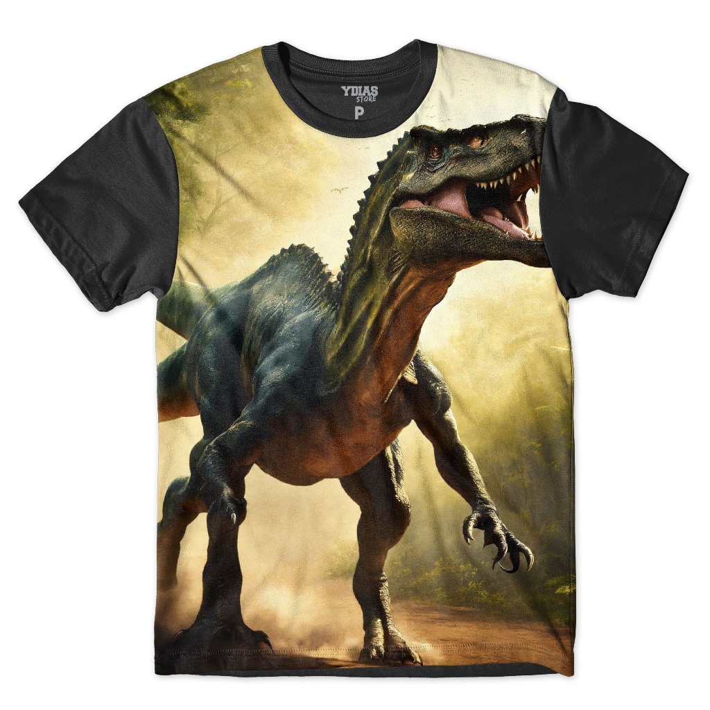 Camiseta Infantil Esrampada Dinossauro Dino Rex Furioso Caça Floresta Collors Moda Kids