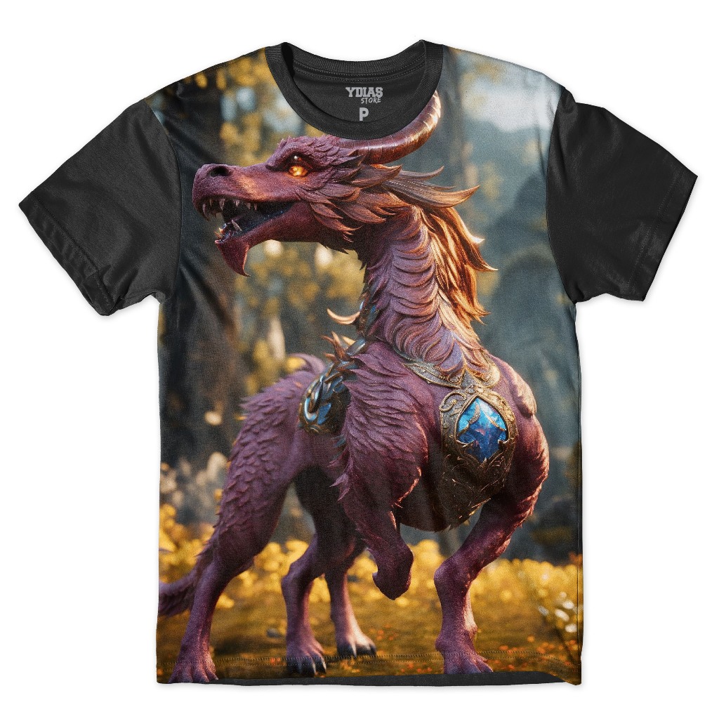 Camiseta Infantil Estampada Dino Animal Reino Magico Floresta Encantada Desenho Collors Moda Kids