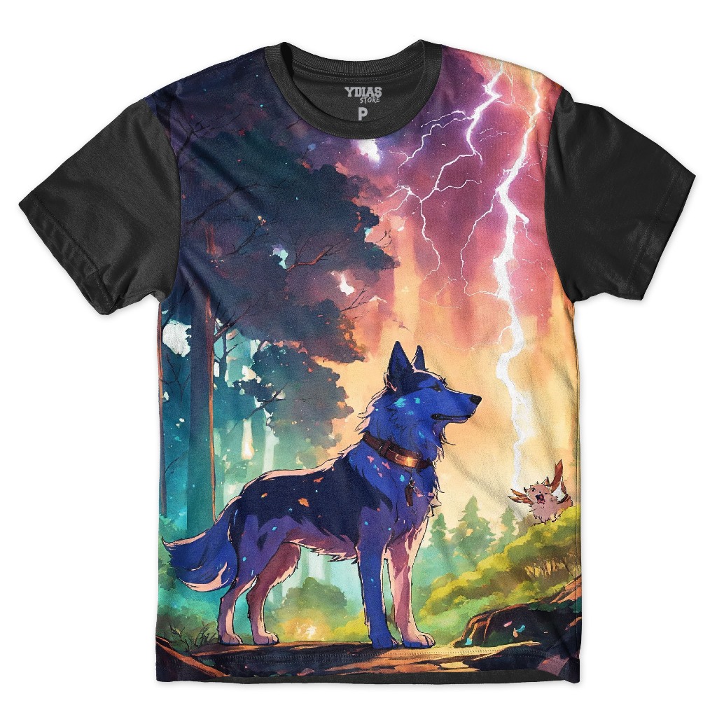 Camiseta Infantil Estampada Desenho Lobo Animal Floresta Reino Encantado Collors Moda Kids