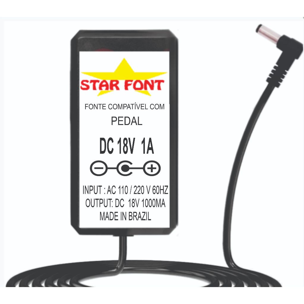 Fonte DC 18V Centro Positivo Para Pedal Pedaleira Hotone