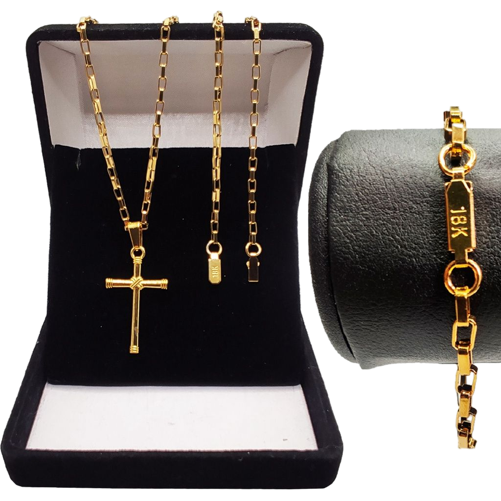 Kit Corrente Banhada 18k Masculina Tijolinho + Crucifixo + Pulseira 60cm em Oferta na Shopee