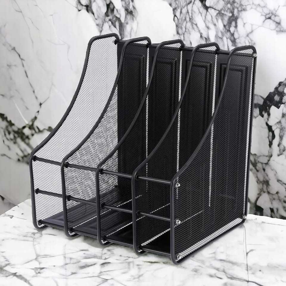 Organizador de Mesa Porta Arquivos 4 Divisões em Metal – Suporte para Pastas e Documentos