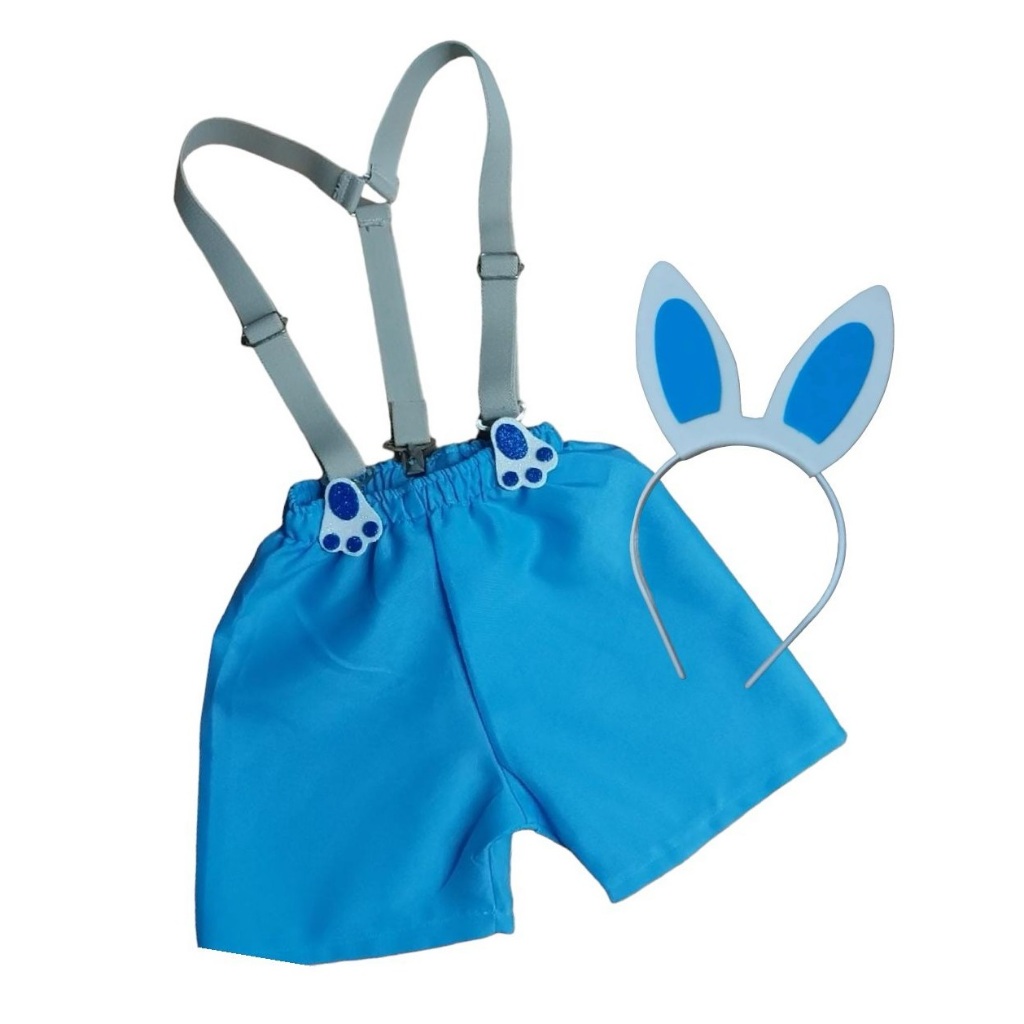 Roupa Páscoa Menino Infantil Mesversário Conjunto Coelhinho Patinhas De Coelho, Short, Suspensório e Orelhinhas