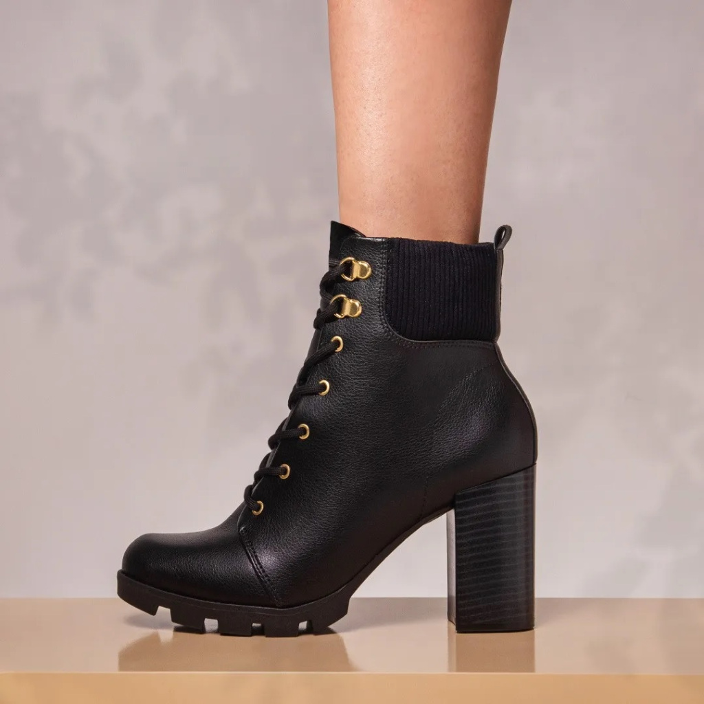 Bota Beira Rio Coturno Salto Alto Grosso Elástico 9074.103 em Oferta na Shopee