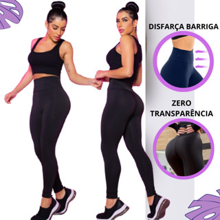 Calça Legging Preta Feminina Leggin Academia Cós Alto Suplex