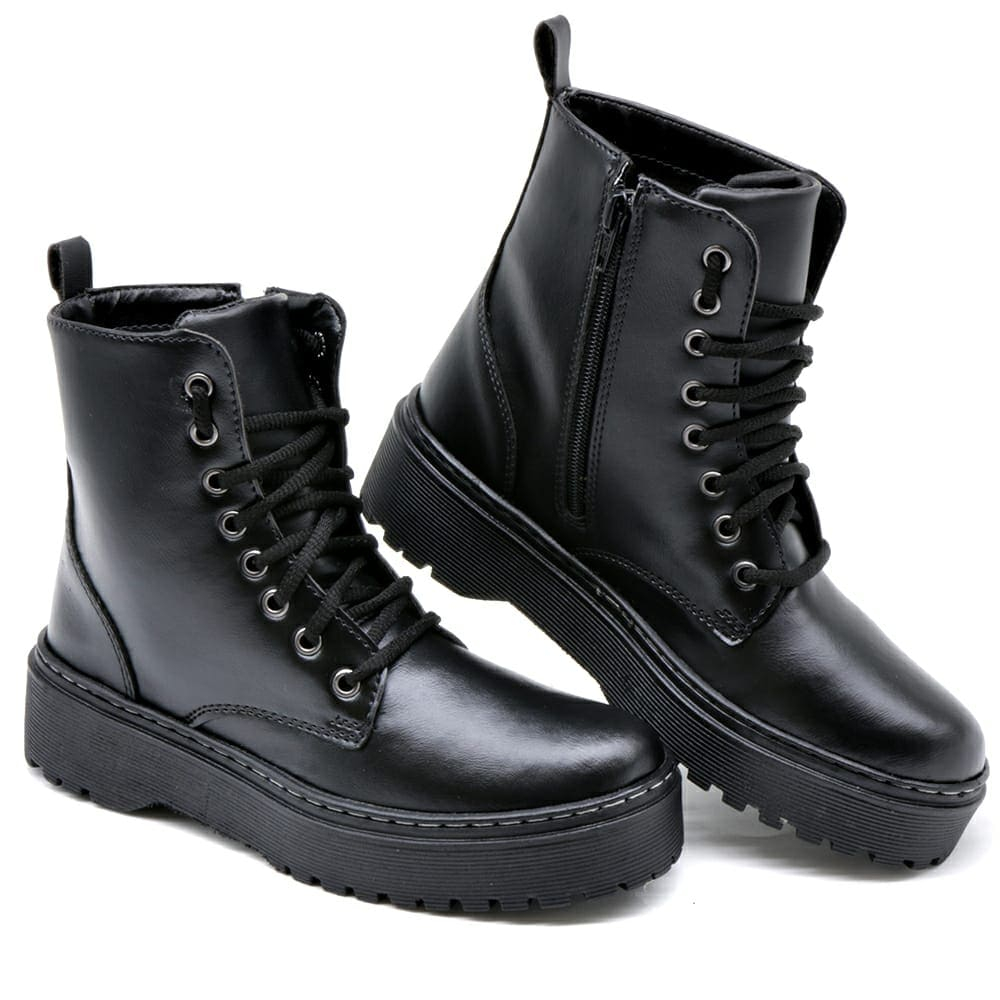 Coturno Militar Feminino Cano Alto Com Cadarço