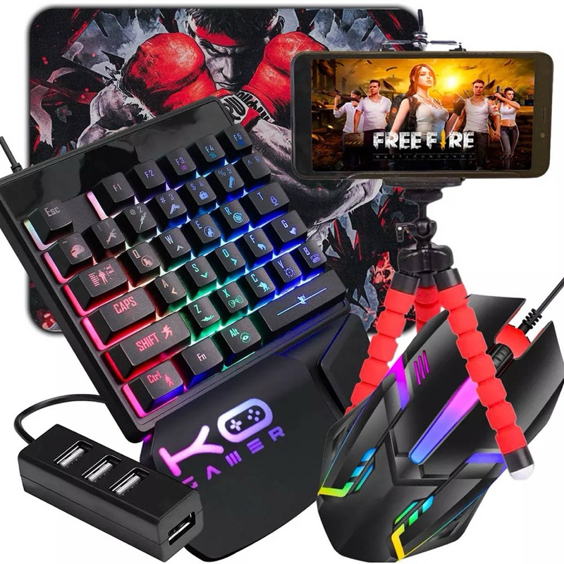 Kit Mobilador de Celular Completo  6 items Teclado Gamer + Mouse Para Jogos+ Hub usb 4 Portas