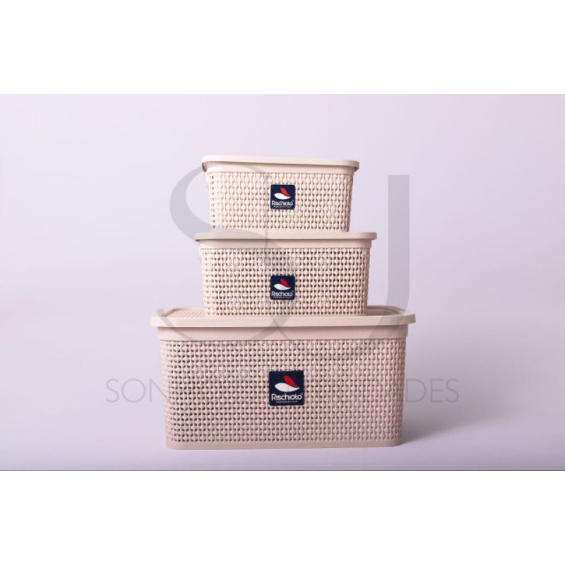 kit com 1Caixa/Cestos:2,5 L/ 1Caixa 4,0 L/ 1 Caixa: 7,5 L/  Caixa organizadora Rattan Tampa