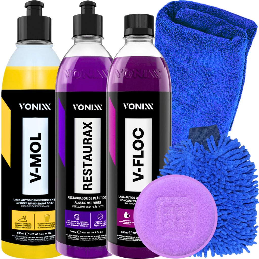Kit Lavagem Automotiva Shampoo V-Floc V-Mol Restaurax Vonixx em Oferta na Shopee