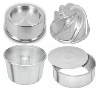 Kit Assadeiras Redondas 4 Pçs em Alumínio Forma Fundo Falso Removível, Forma Vulcão, Forma de Pudim, Forma Ballerine