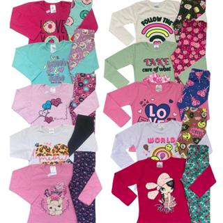 Kit 10 Peças Infantil 5 Calça Legging  5 Blusinha Manga Longa Algodão  Meia Estação Tamanh...