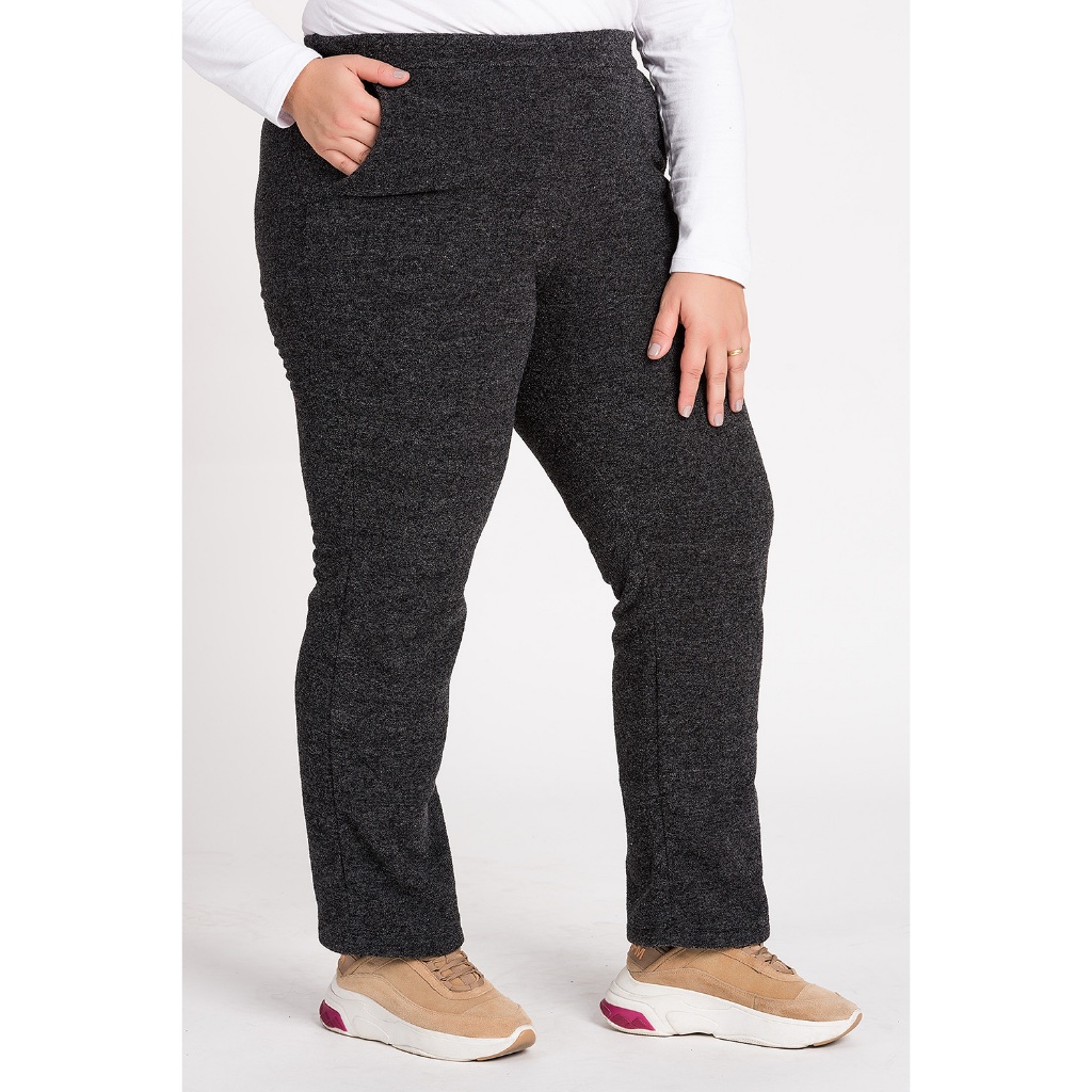 Calça Feminina Bouclê Plus Size G1 a G8 Tecido Quente e Elegante - Cós Elástico Bolsos Frente