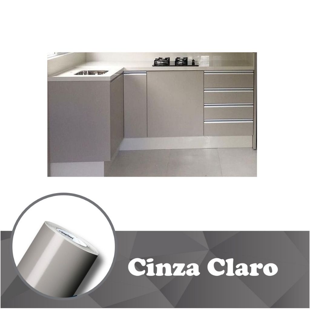 Vinil Adesivo Tipo Contact Lavável  4m x 50cm Cinza Claro envelopamento móveis; Envelopamento Geladeira; a prova d'agua