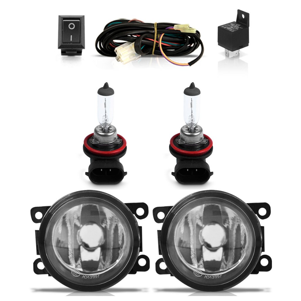 Detalhes do Kit Par Farol de Milha Auxiliar Logan 2014 2015 2016 + Par Lâmpada Halógena Completo Lente Lisa Vidro