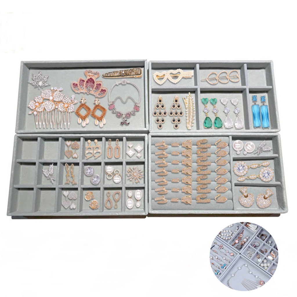 Kit 4 Veludo Organizadors Bandejas Para Jóias Bijuterias Top