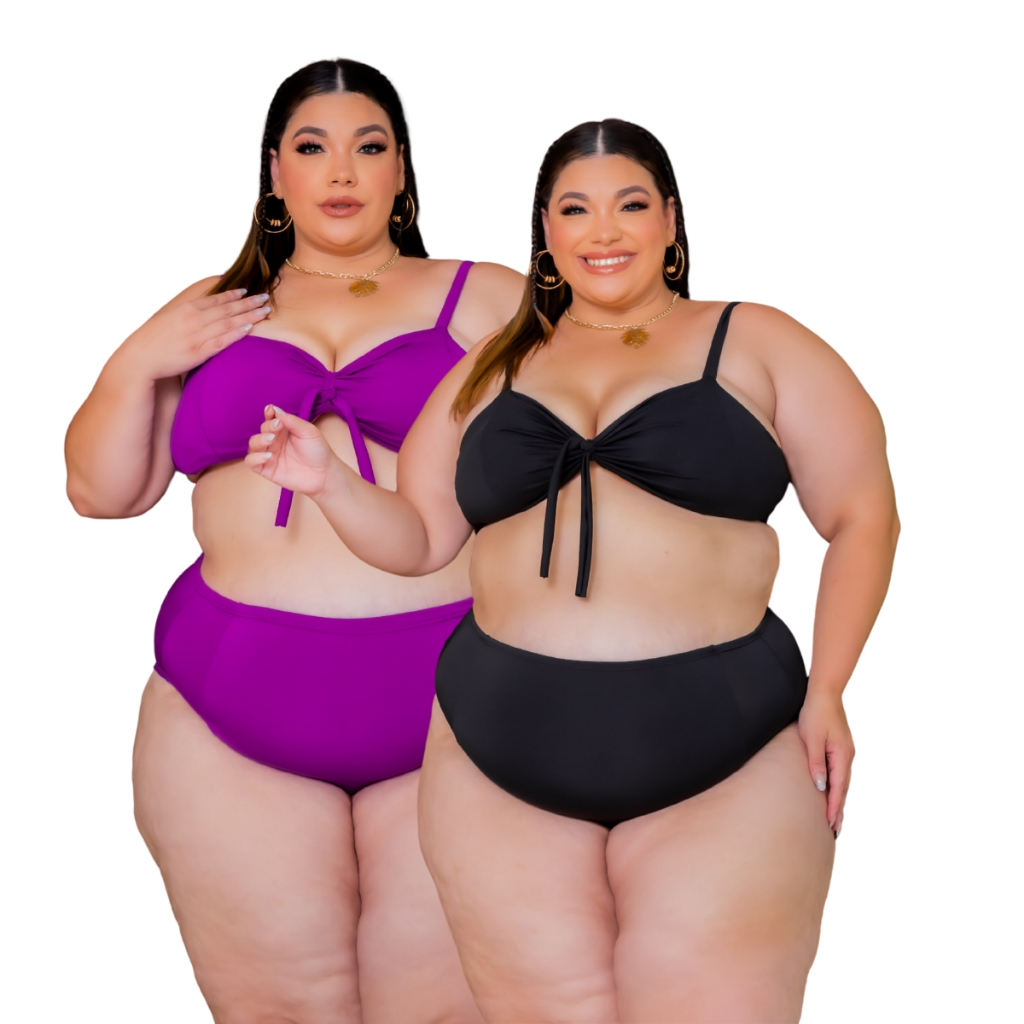 Biquíni Plus Size Hot Pant Cintura Alta Com Forro e Bojo Kit 2 Unidades