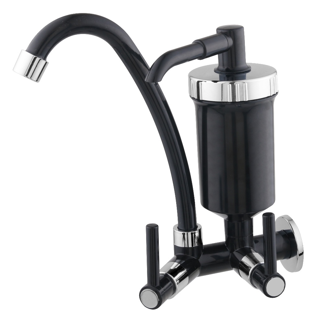 Torneira De Parede Para Cozinha Bica Alta Com Filtro 1/4 De Volta B Preta Com Cromado em Oferta na Shopee