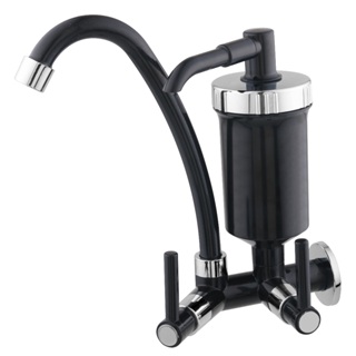 Torneira De Parede Para Cozinha Bica Alta Com Filtro 1/4 De Volta B Preta Com Cromado em Oferta na Shopee
