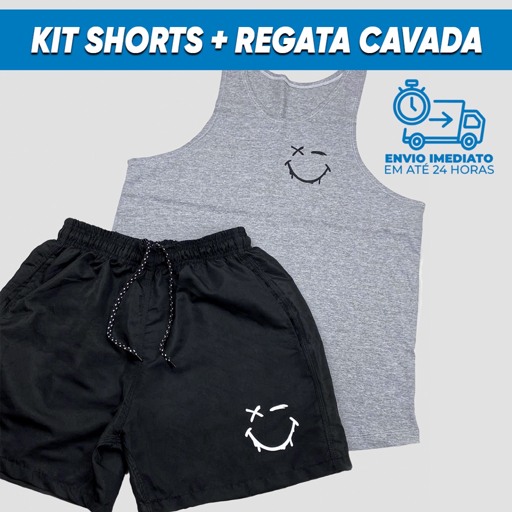 Kit Shorts Tactel + Regata Cavada Expressão Shadow Bombey