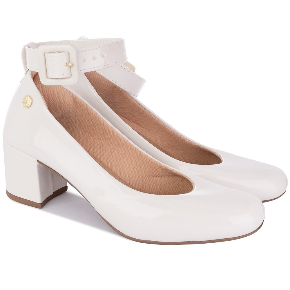 Sapato feminino  Scarpin  Fivela Bico Quadrado Salto Medio Sapato Verniz Social Festa