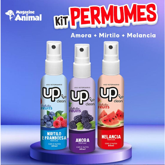 Kit perfume para cachorro 3 Perfumes Tropical 60ml (Amora + Mirtilo + Melancia)